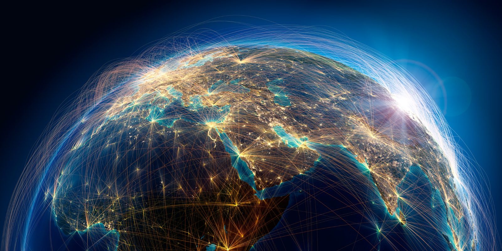 Logistics Web Design Global network of routes connecting cities across Earth at night